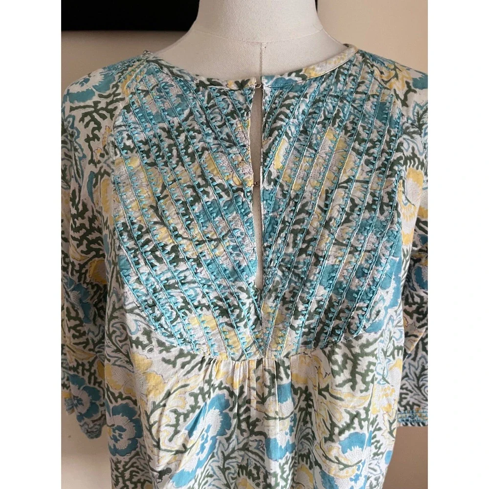 Roberta Roller Rabbit‎ Blue Yellow Floral Cotton Embroidered Tunic Dress Size XS - Picture 5 of 8